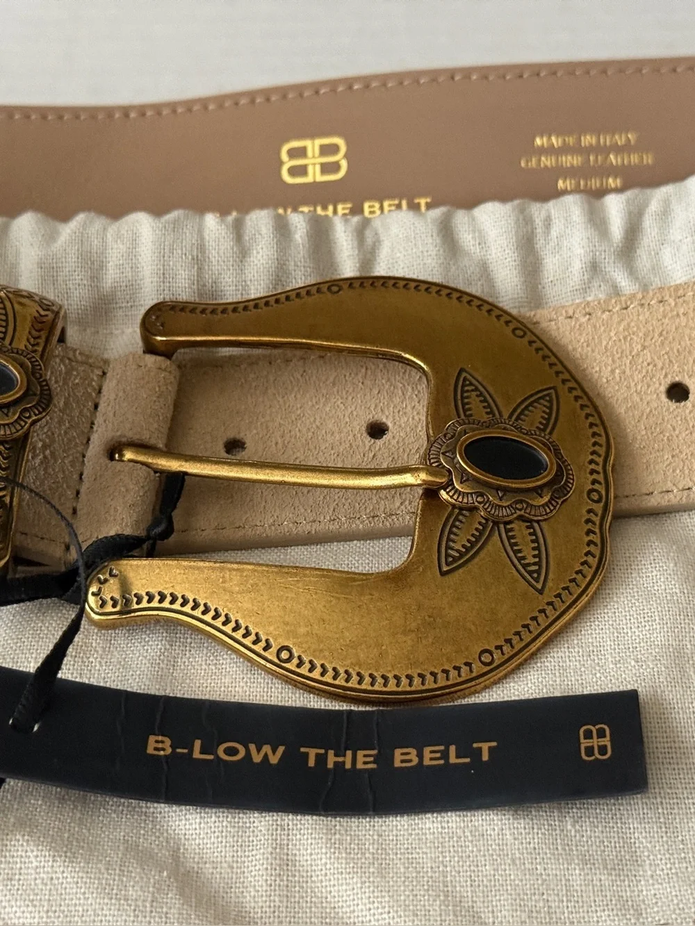 B-Low The Belt Tori Suede Western Style Cream Color Leather Belt Women's Size M